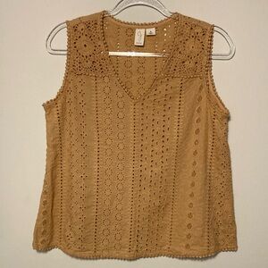 Joie 100% Cotton Eyelet Sleeveless Top Size: S Orangey Tan Colour
